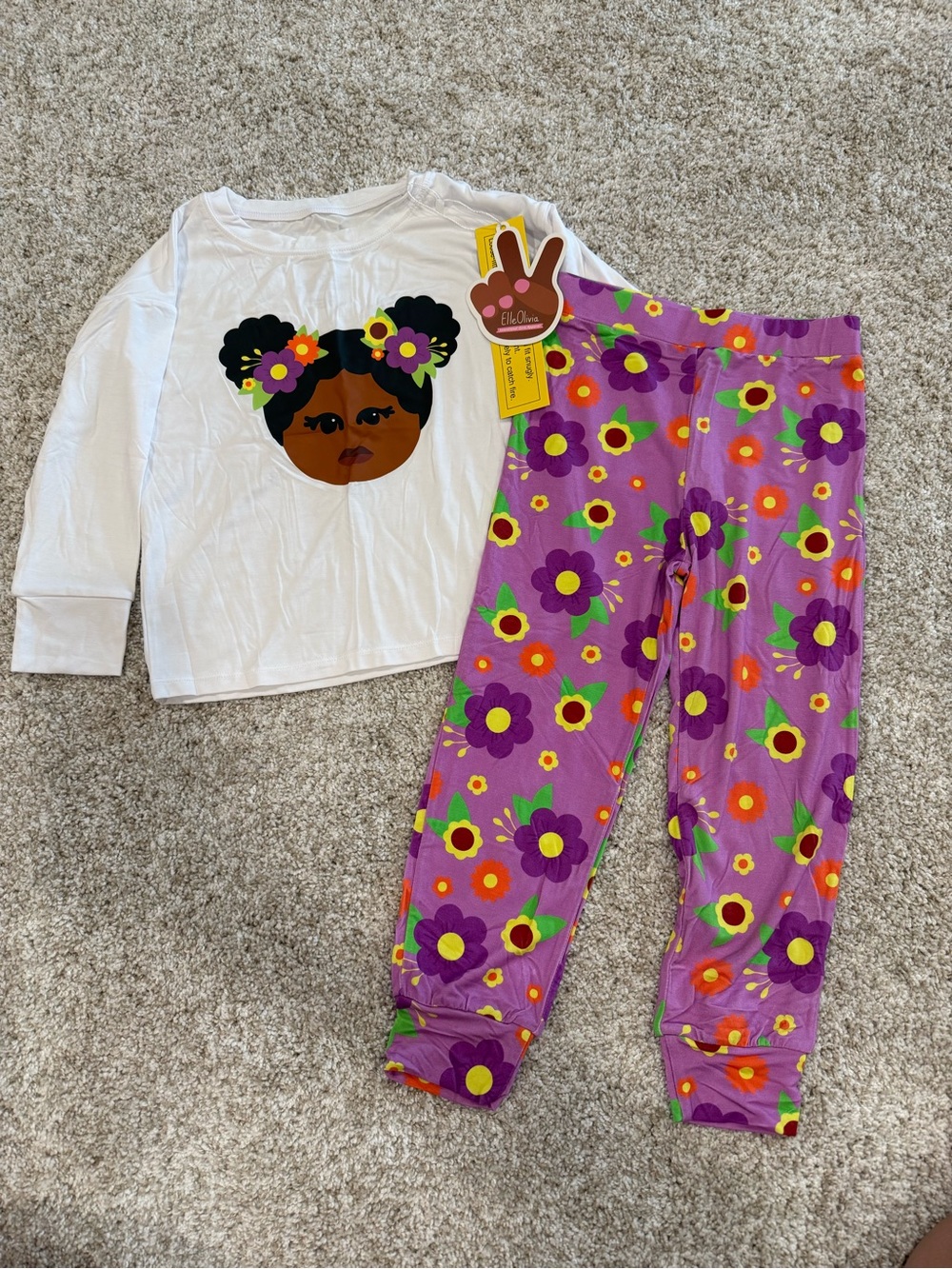 Girls Floral Purple and White Bamboo Pajamas